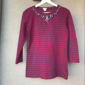 J. Crew Jeweled Burgundy Navy Blue Striped Shirt